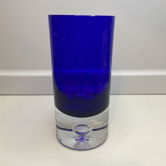 Block Vase San Carlos Crystal Collection Cobalt Blue Cylinder Art Glass 6.25" - Picture 1 of 9